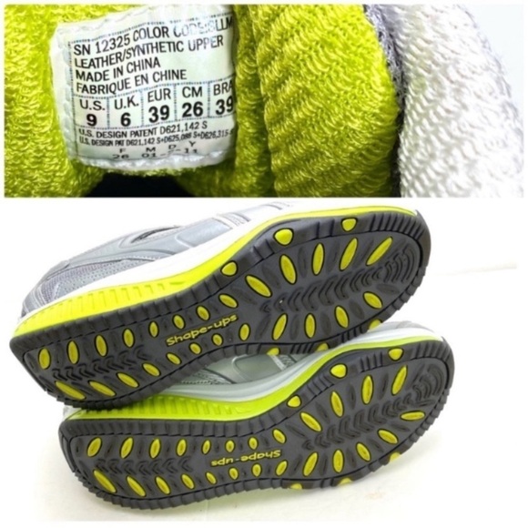 SKECHERS Shape-UPS Rocker Sole Walking Shoes SN12325 in Silver, Neon Lime Green - Picture 9 of 9